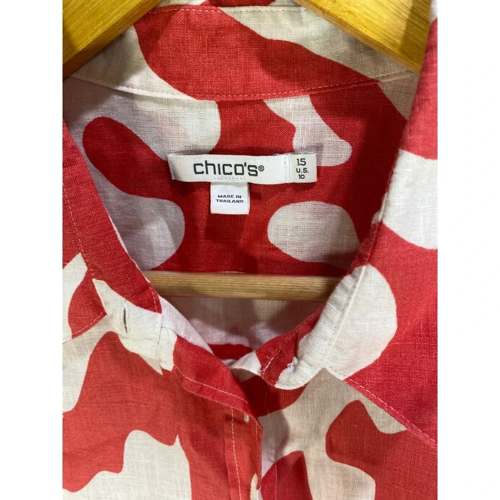 Chicos Abstract Swirl 100% Linen Button Down Shirt Size 1.5 US 10 Costal Vacay - Picture 2 of 7